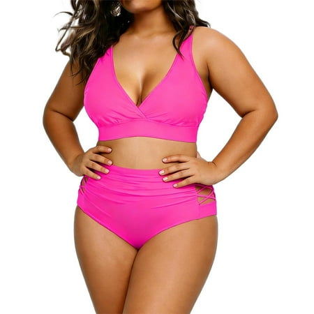 SuDongPo Womens Plus Size Bikini Set High Waisted V-Neck Swimsuits Two Piece Bathing Suits Tummy Control Swimwear