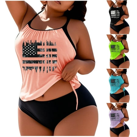 Brnmxoke Tankini Swimsuits for Women Two Piece Tummy Control Swimsuits Ruched Drawstring Tankini Top with Shorts Modest Patriotic Bathing Suits Black,XL