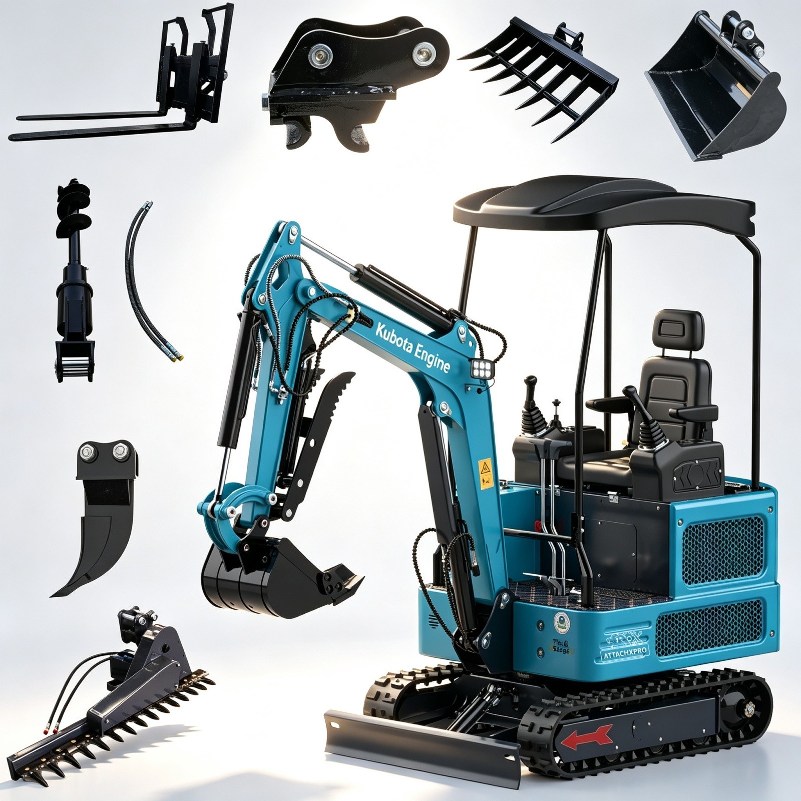 1.8 Ton Mini Excavator KUBOTA Diesel Hydraulic Pilot Track Digger W/9 Attachment