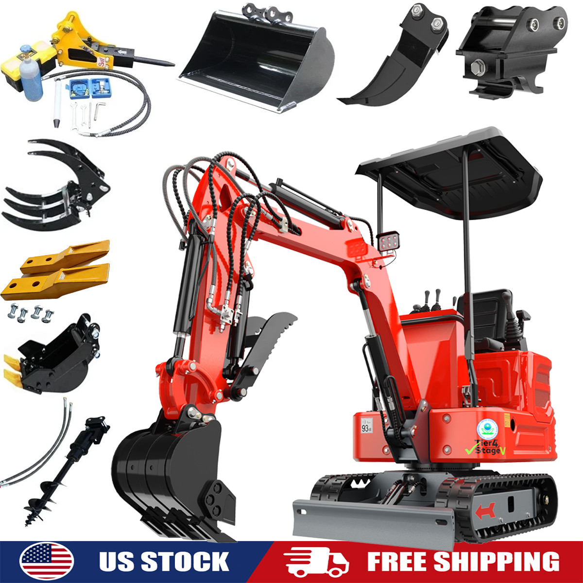 1.4Ton Mini Excavator Kubota Diesel Engine Pilot System with 10 Attachments EPA