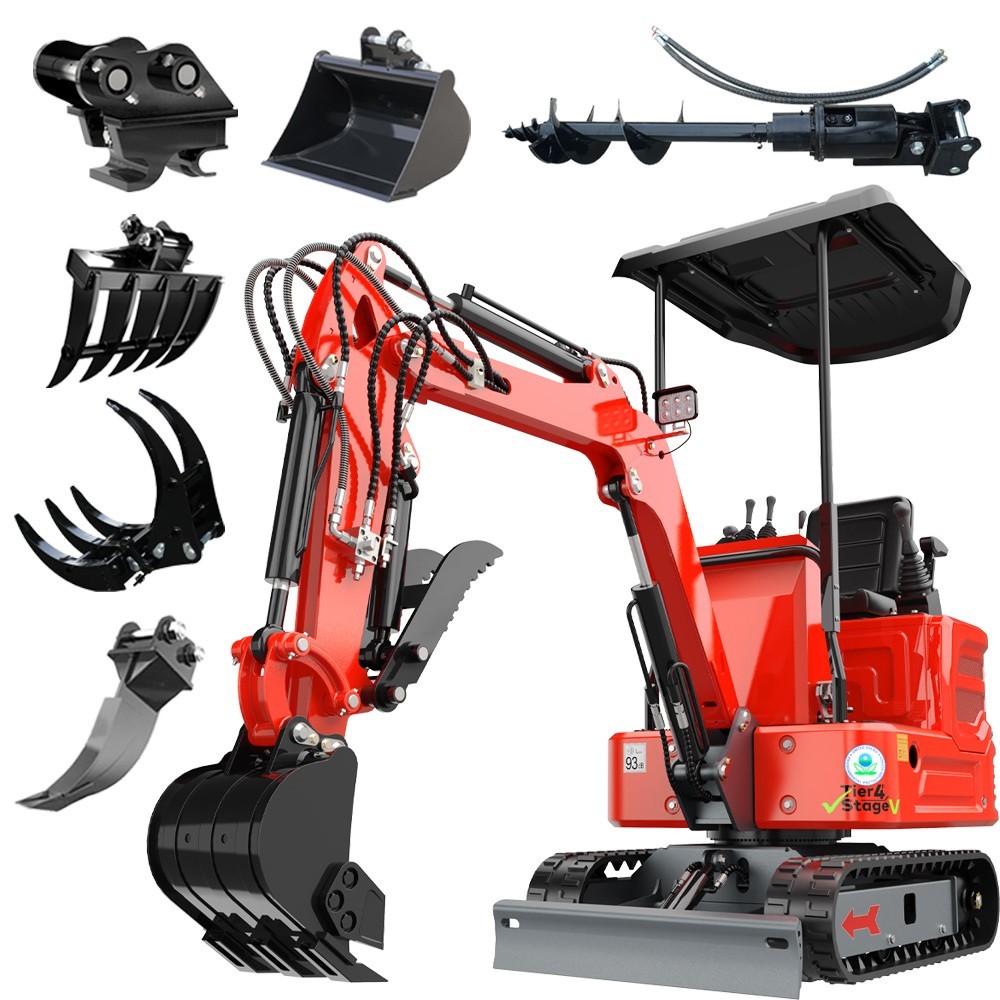 1.4Ton Mini Excavator Digger Kubota Diesel Engine Tracked Crawler +6 Attachments