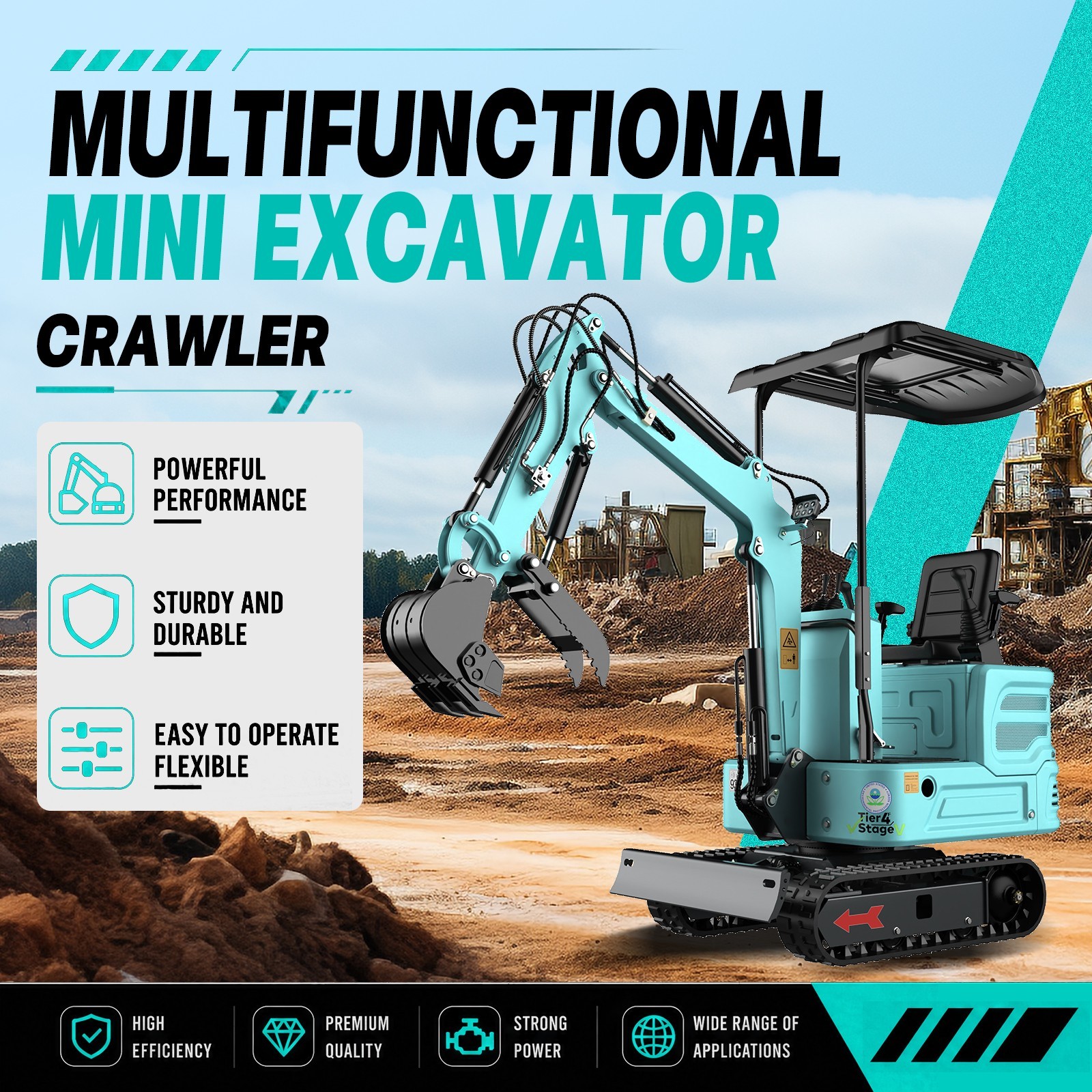 1.4Ton Mini Excavator Digger Kubota Diesel Engine Tracked Crawler USA In Stock