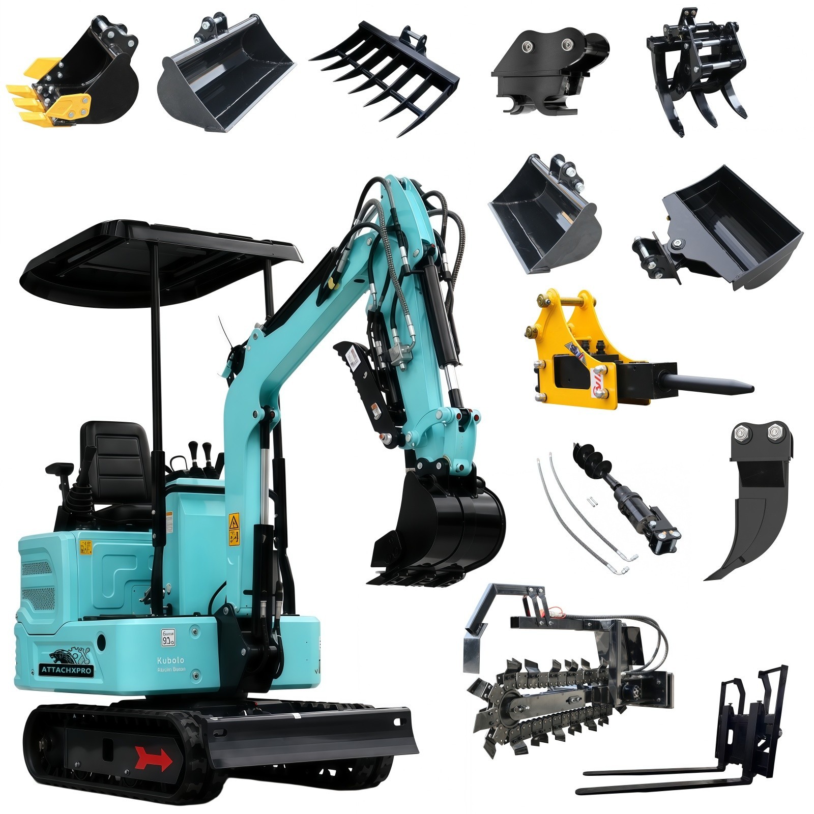 Mini Excavator 1.4Ton KUBOTA Crawler Pilot Digger Hydraulic Pilot W/14Attachment