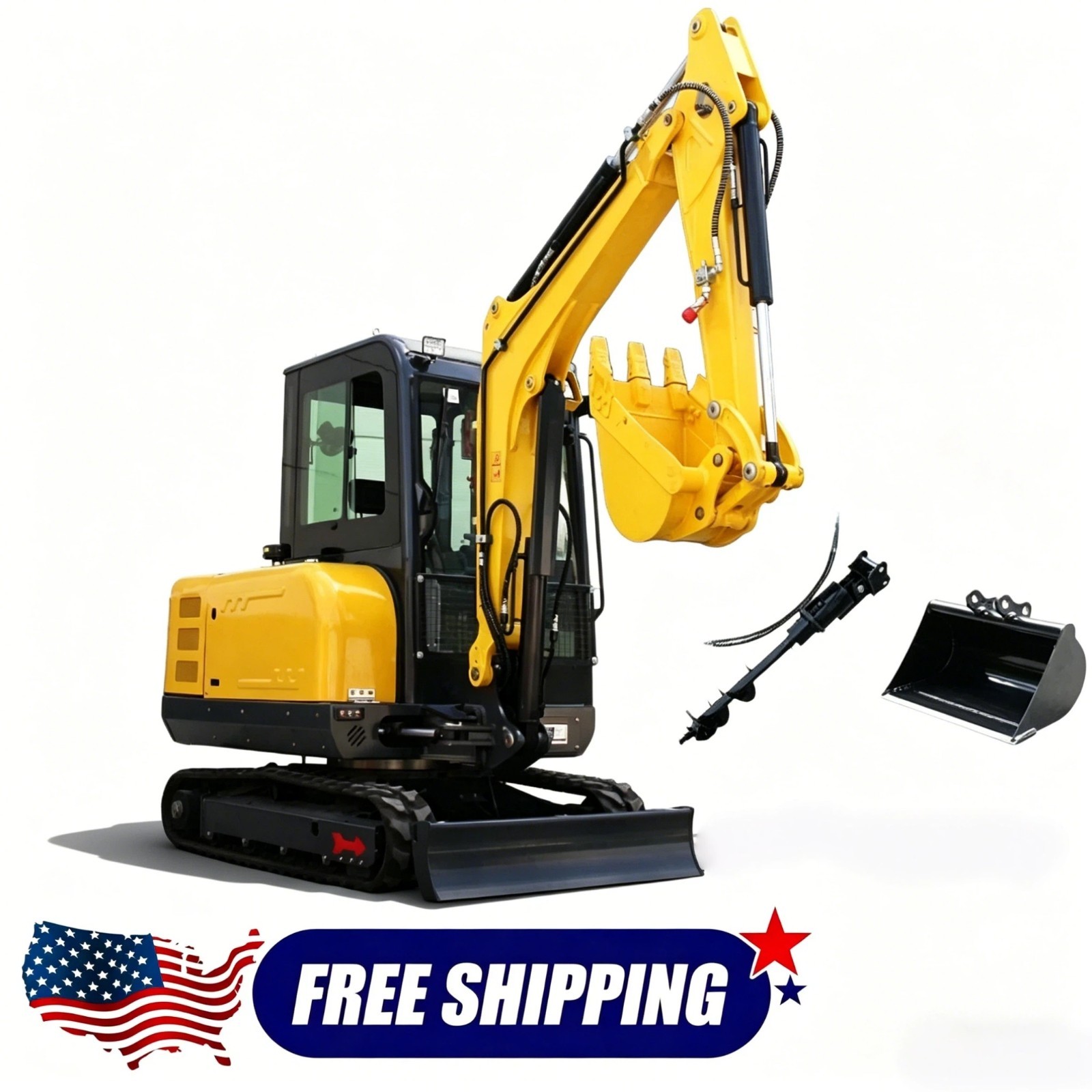 3.5 Ton Mini Excavator Enclosed Cab Kubota Diesel Side Swing + 2 Attachments