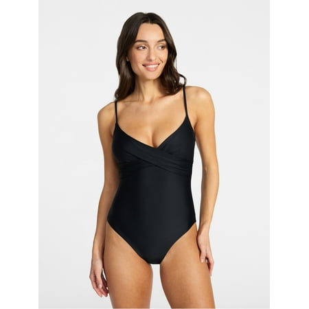 Time and Tru Women’s and Women’s Plus Size Ruched Front One Piece Swimsuit, Sizes XS-3X
