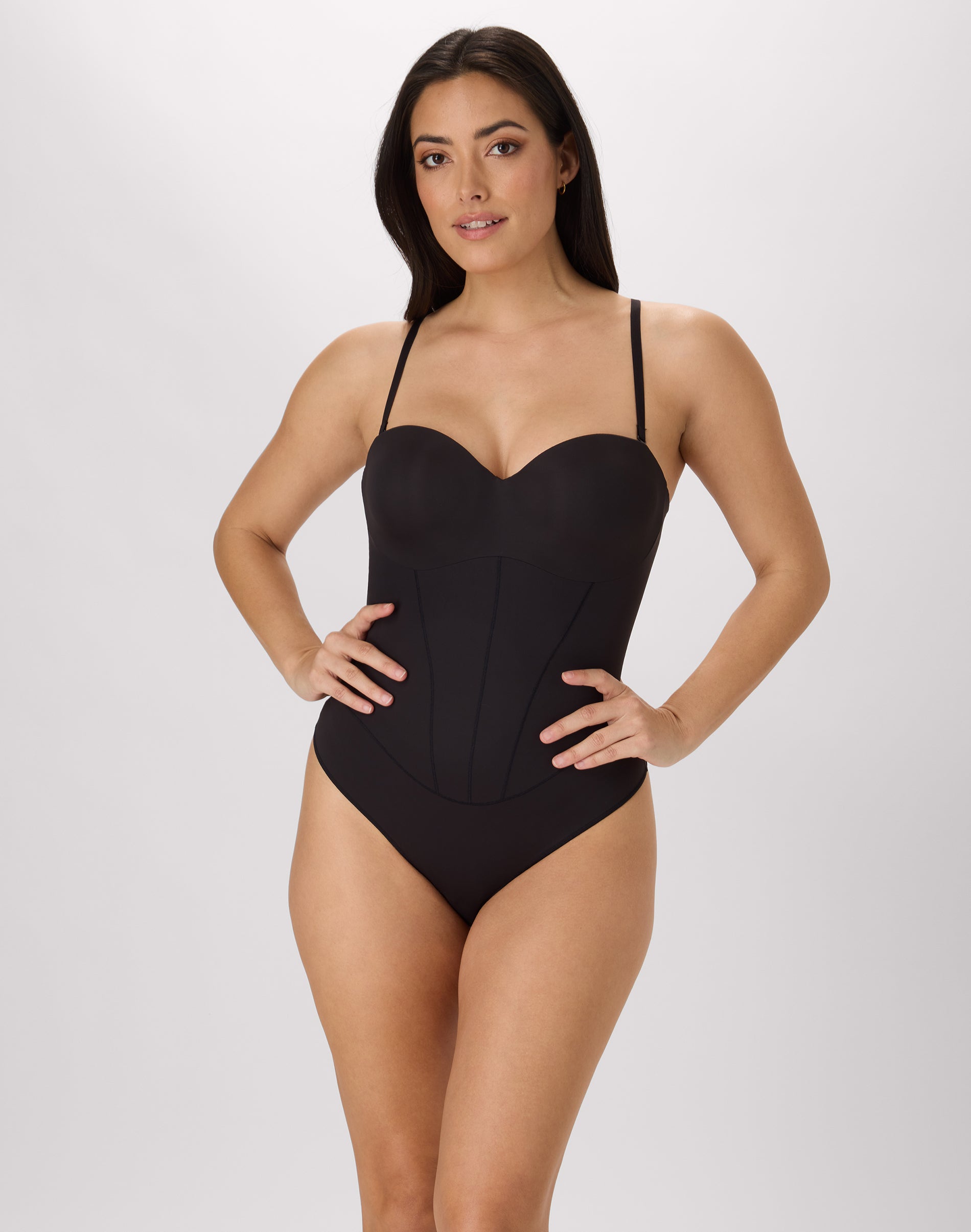 Maidenform Multiway Tummy Control Shapewear Thong Bodysuit, Built-in Balconette Bra Black M Women’s