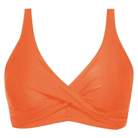 TOOYOU Womens Plus Size Swimsuit Back Stainless Steel Hooks Tops Underwire Full Coverage Bikini Top Push Up Swim Crop Top Tie Back Bathing Suit Tops Summer Athletic Swimwear Orange