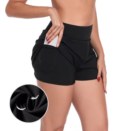 RELLECIGA Womens Bathing Suits 2.4″ Swim Board Shorts High Waisted Swimsuit Causal Quick Dry Swim Beach Bottom with Pocket