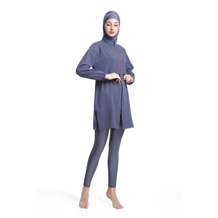 HNMKIU Swimsuits for Women Full Coverage Two Piece Bathing Suit for Women with Hijab for Beachwear Swimming and Surfing 01_Grey，XXXXL