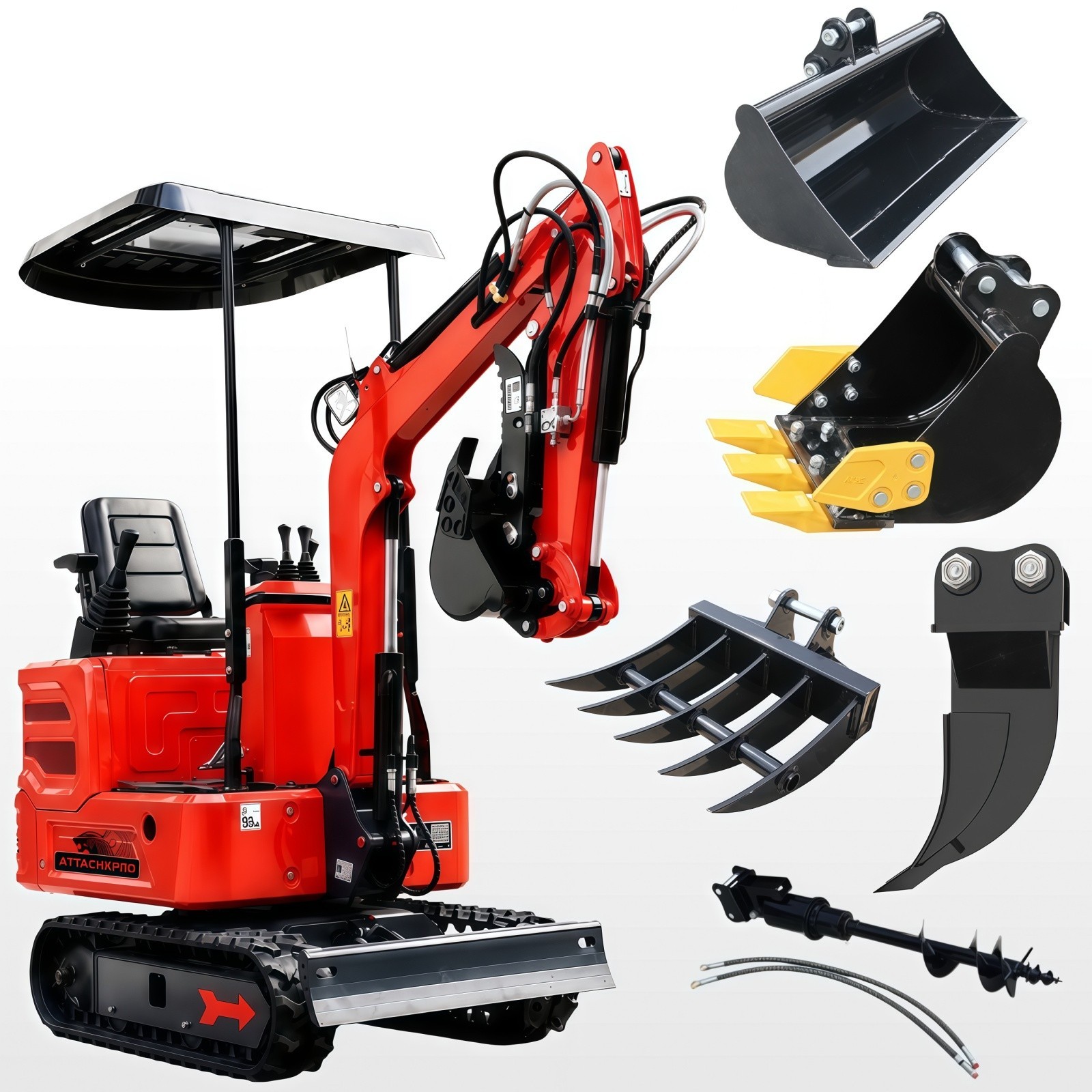 Mini Excavator 1.4 Ton Digger 11.4 HP Kubota Z482 Diesel Engine W/7 Attachments