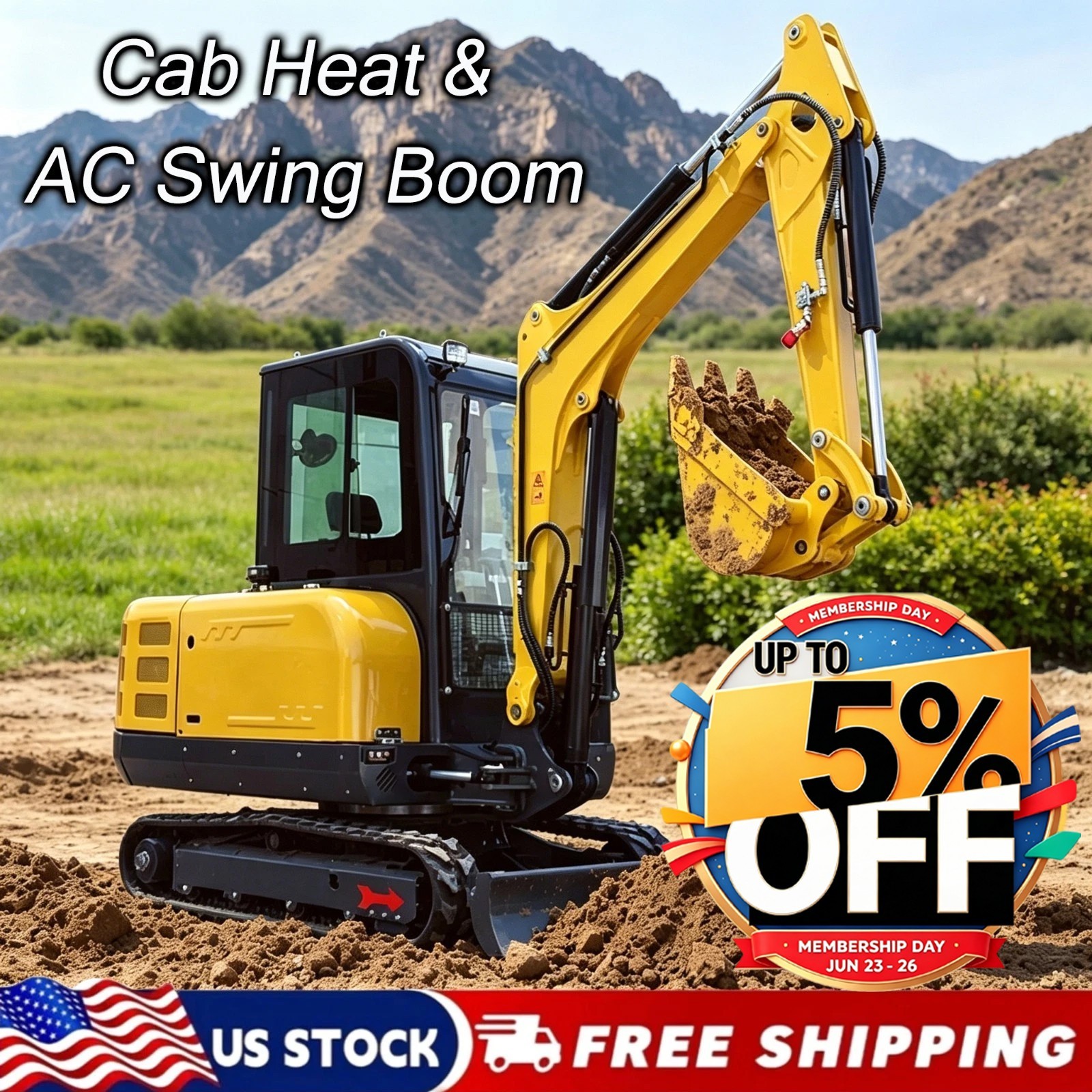 3.5Ton mini excavator with Hydraulic thumb, 25HP Kubota Engine Free Shipping