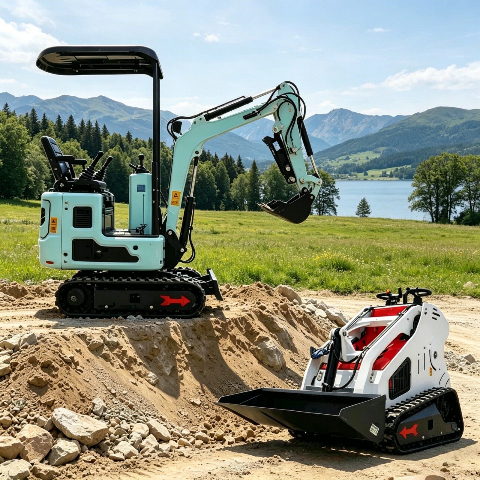 Upgraded 13.5HP Mini Skid Steer B&S Engine with 1.4Ton Mini Excavator KUBOTA