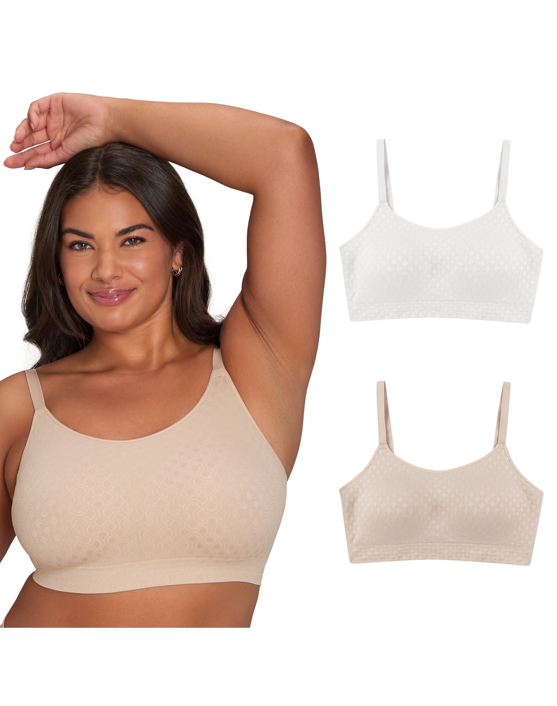 Playtex Seamless Full Coverage Wireless Bra, 2-Pack Almond/White L PLUS Women’s