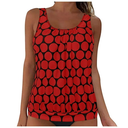 TOWED22 Womens Tankini Tops Only Tummy Control Swim Tank Top Modest Swimsuit Top Bathing Suit Top No Bottom(Red,4XL)