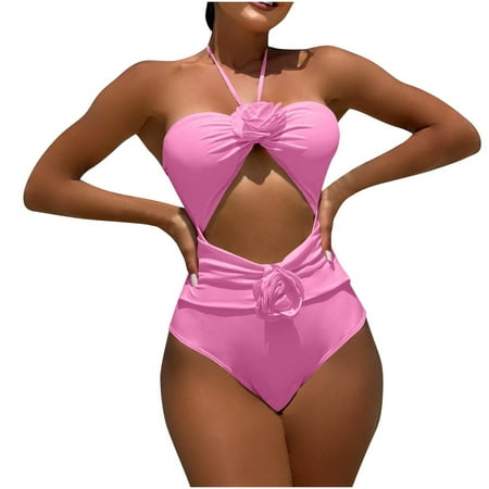 Bzhegqhd Sexy Womens Bathing Suits,Fashionable Women’s Solid Color Sexy Bikini Drawstring Hollow Rose Suspender Swimsuit