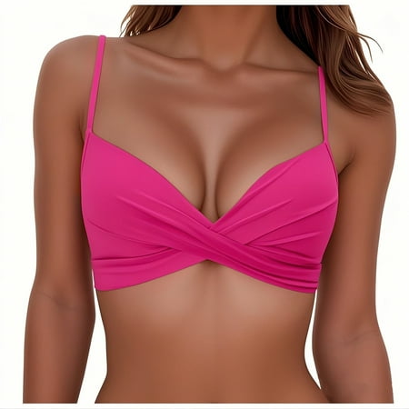 Fewfanhot Women’s Solid Color Bikini Top, Underwire Push-Up Style Swimsuit for Summer Beach Indoor Swimming Pool Activities