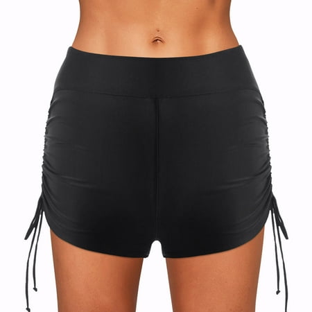 GYUJNB Women’s Plus Size High Waist Drawstring Swim Shorts – Boy Short Bikini Tankini Bottoms Beach Swimwear,XXL