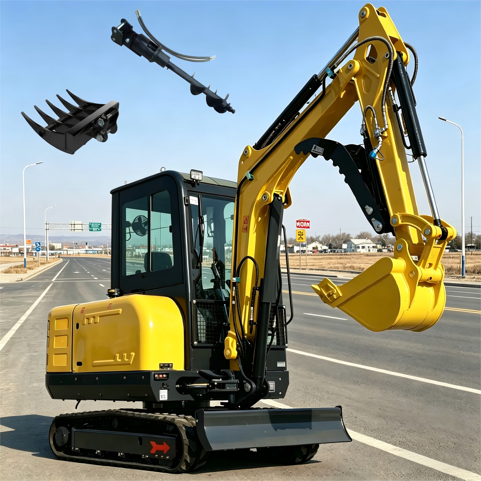 3.5 Ton 25HP Kubota EPA Mini Excavator Hydraulic Thumb 2 Attachment FreeShipping