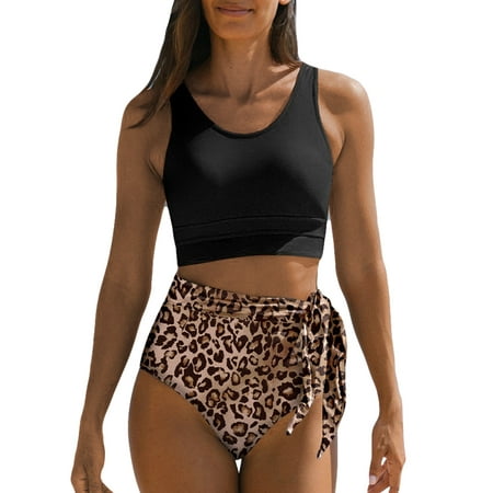 SHEWIN Women Bikini Sets Two Piece Swimsuits Floral Print Bathing Suits High Waisted Bikini Swimwear Racerback Tops with Bottom