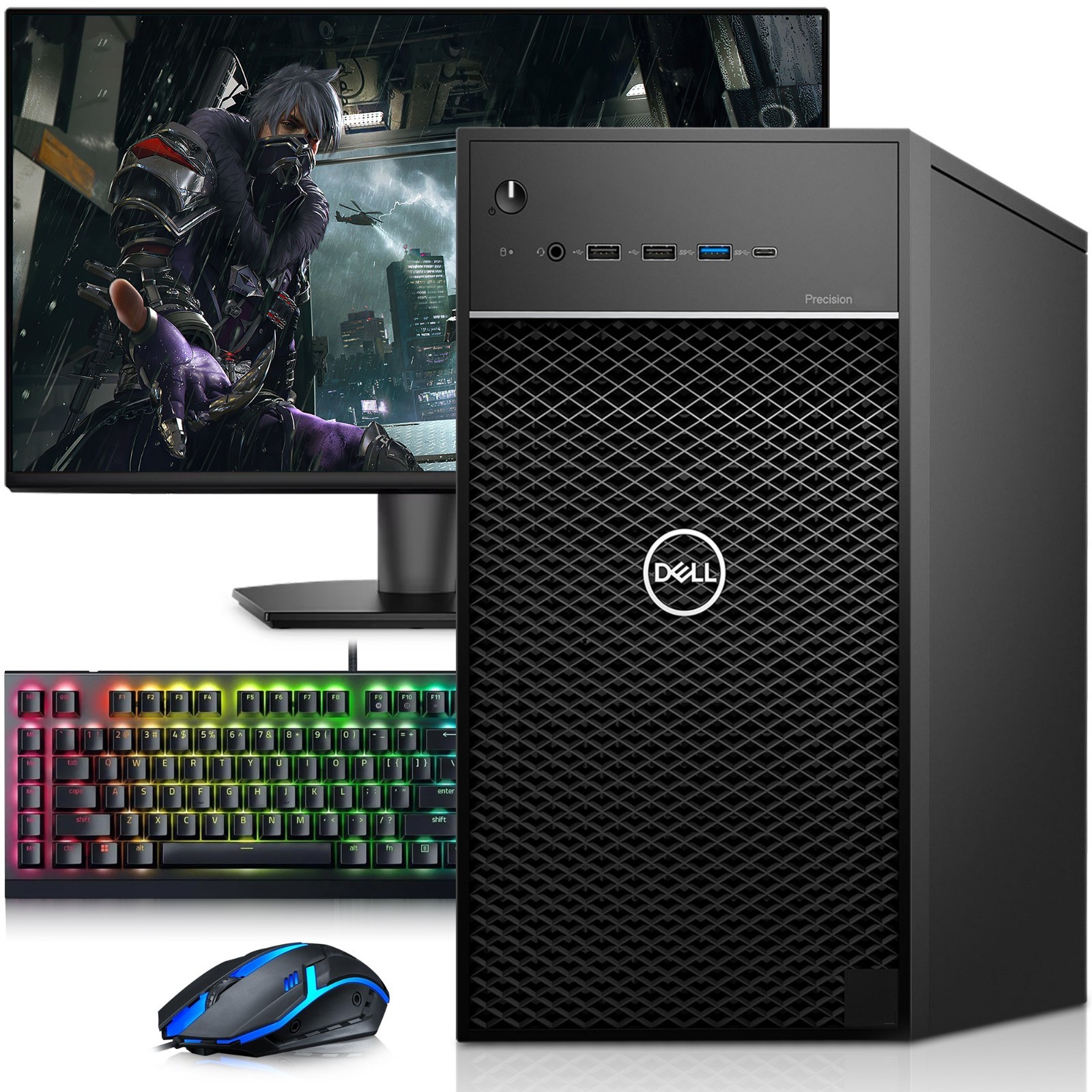Dell 3630 Gaming Tower i7-8th 16GB 256GB SSD NVIDIA 1030 24″ LED RGB KB&M Win 11
