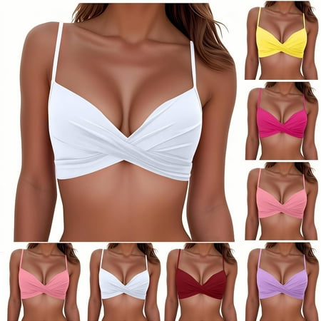 Pincandy Women New Solid Color Underwire Push Up Bikini Top Wireless Padded Bathing Suit Top for Mix and Match Swimwear Outfit