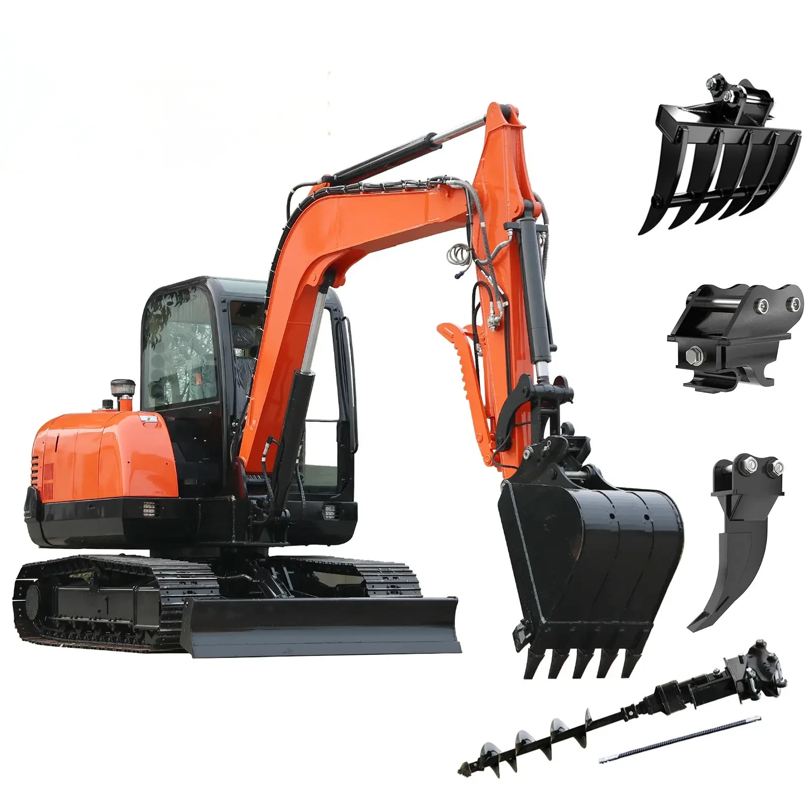 6 Ton Mini Excavator Yanmar 51HP Cab Hydraulic Digger w/ 6 Attachments USA Stock