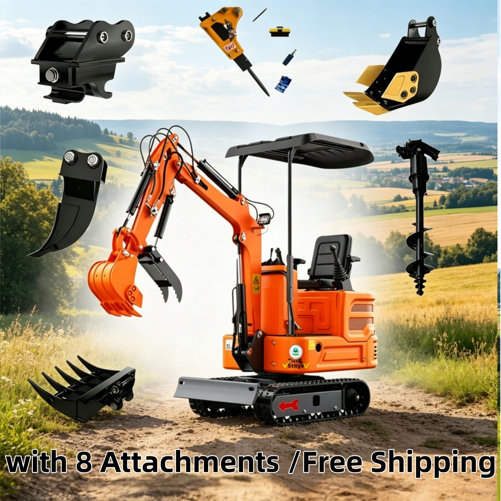1.2Ton B&S Gas Mini Excavator With Hydraulic Thumb Pilot Tracked Crawler USA New