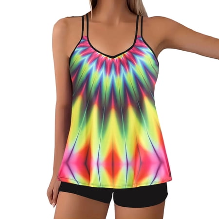 Oplxuo Women’s Tankini Swimsuits Two Piece Tummy Control Bathing Suit Modest Swim Top and Shorts for Beach Pool Vacation