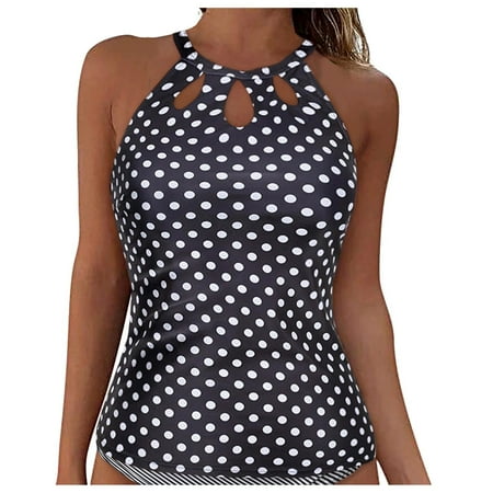 Gubotare Bathing Suit Tops for Women Women’s Halter High Neck Tankini Top Key Hole Bathing Suit (Navy,S)