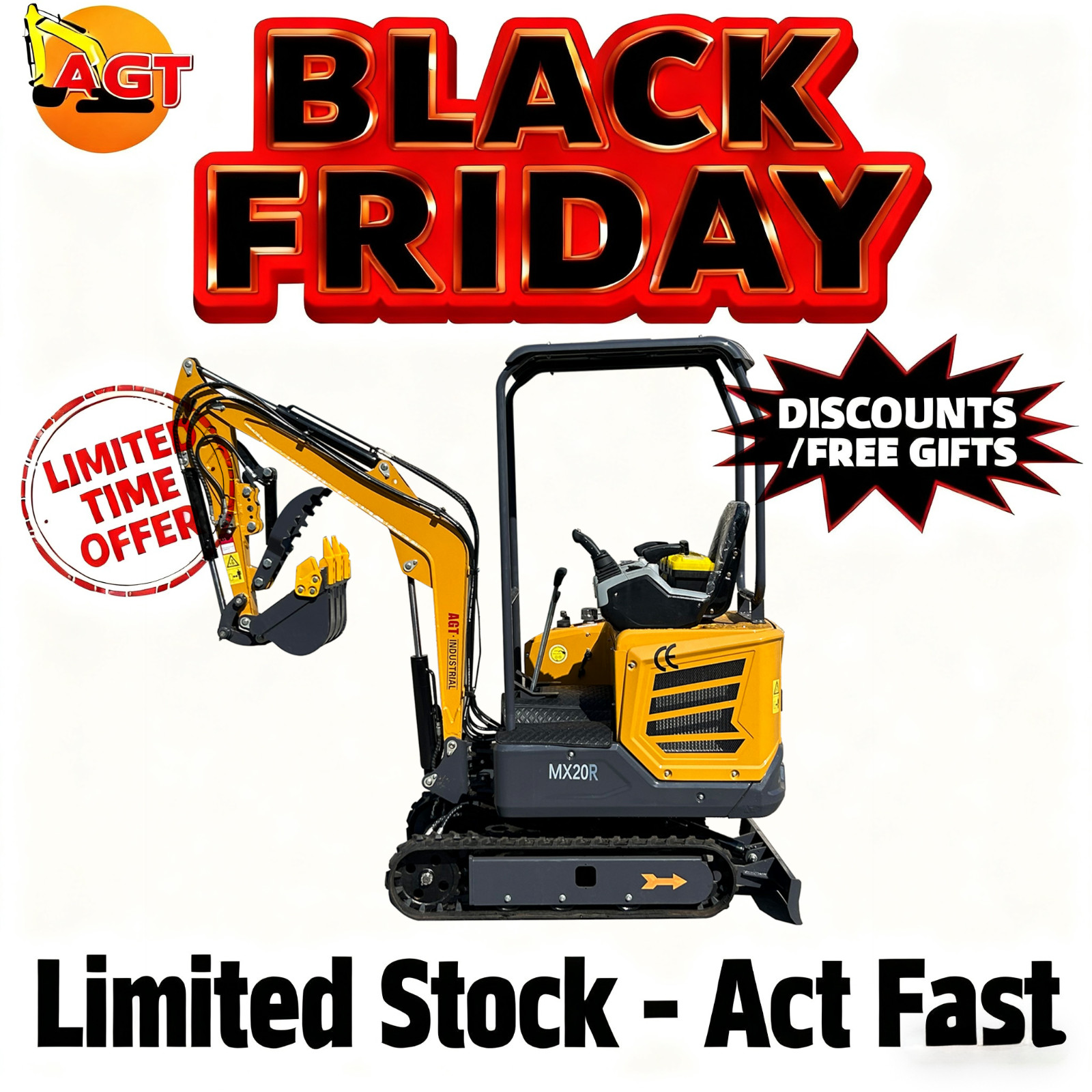 NEW 1.2 Ton AGT Industrial MX20R Mini Excavator with Hydraulic Thumb RATO Engine
