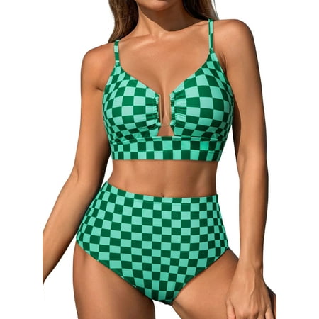Eytino Swimsuit Women 2 Piece U Wire Cutout Bikini Sets Floral Print High Waisted Summer Beach Swim Bathing Suit