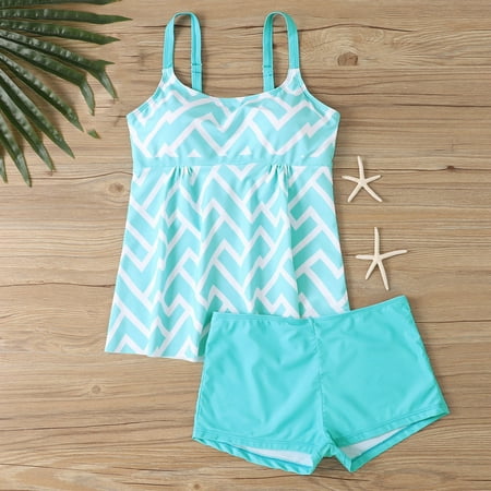 Dovford Two Piece Women’s Tankini Swimsuits Blouson Swim Tank Top with Shorts Modest Bathing Suits