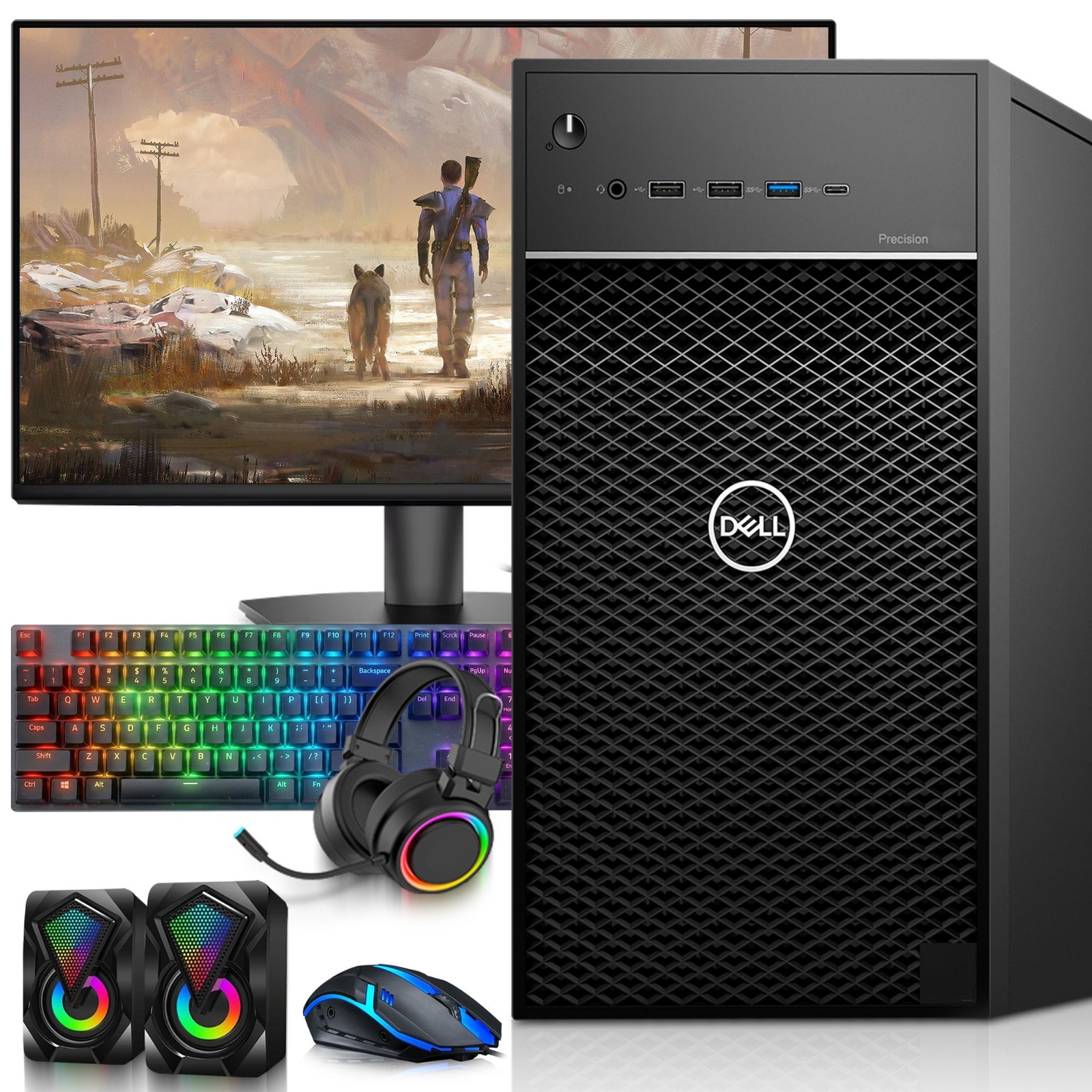 Dell 3630 Gaming Tower i7 8th 32GB 1TB SSD 1TB HDD 24″LED NVIDIA 1030 RGBK&M W11