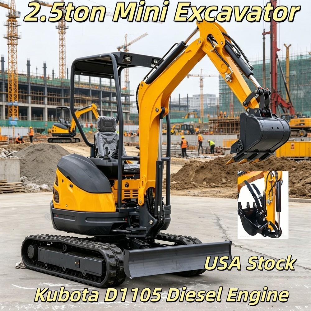 BID for 2.5T Side Swing Mini Excavator with Thumb Kubota Diesel Engine EPA in TX
