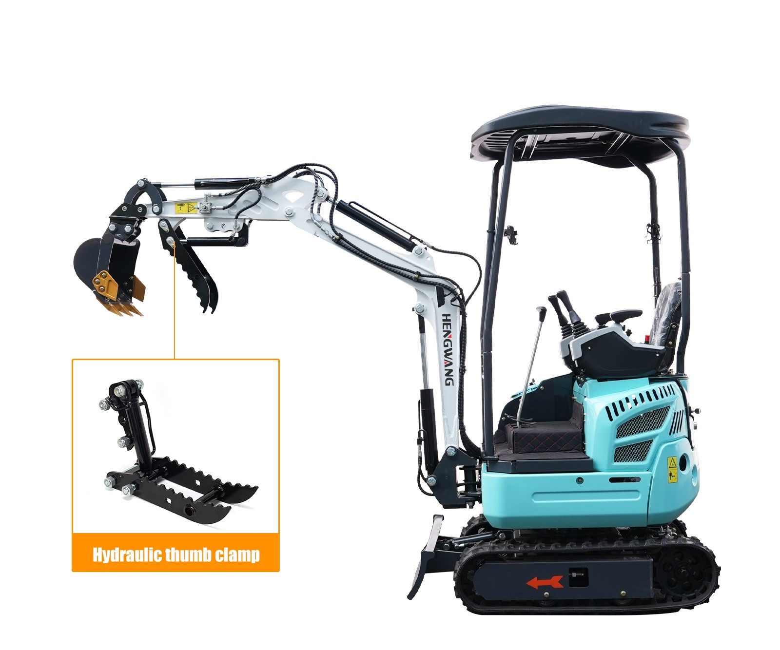 13.5 hp mini excavator, side-swing, 1 ton, B&S EPA engine, pilot control system.