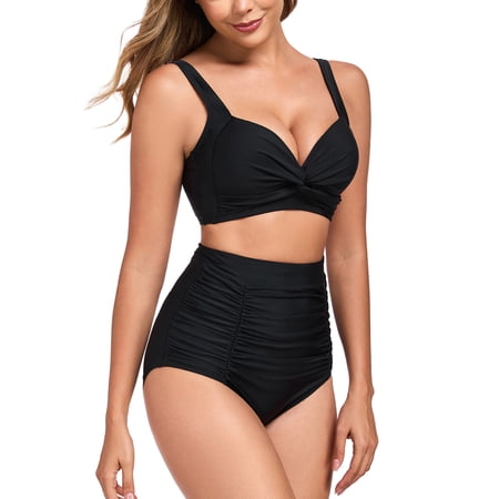 RELLECIGA Women’s Tummy Control Swimsuit Bikini Set V Neck Two Piece Bathing Suits Swimwear