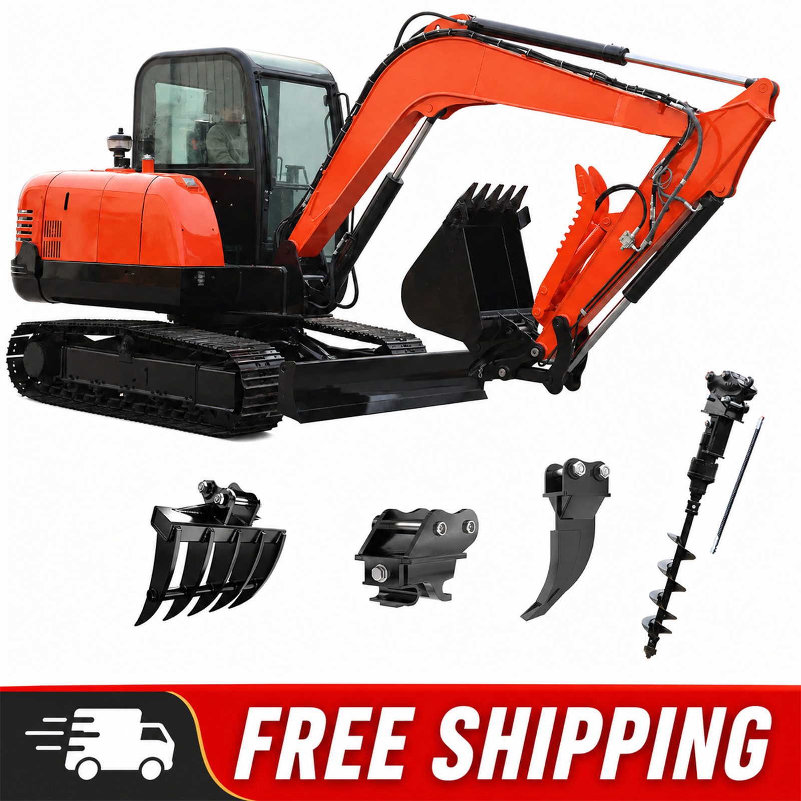 Mini Excavator 6 Ton Yanmar 51HP Cab Hydraulic Digger w/ 6 Attachments USA Stock