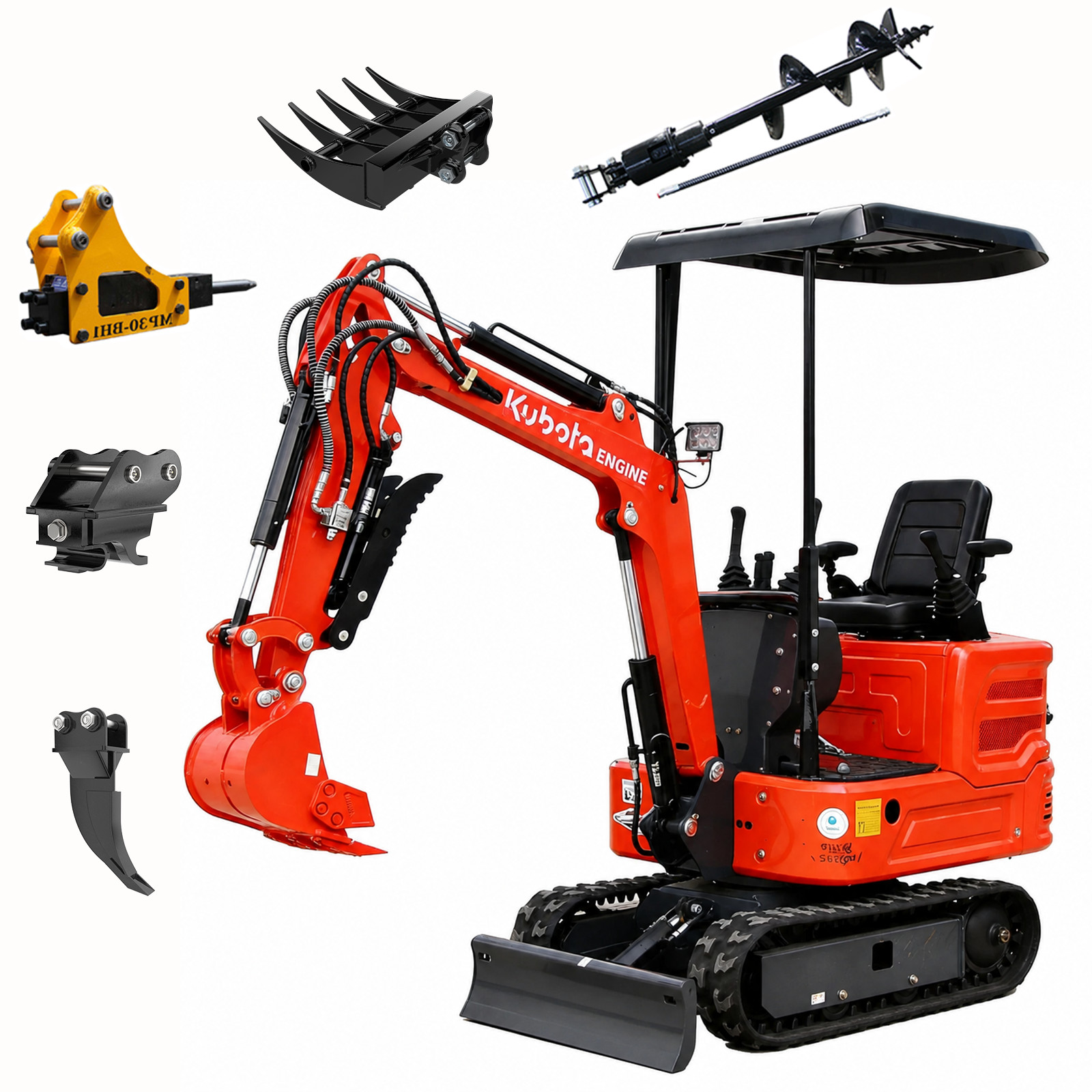 1.4 Ton Kubota Diesel Mini Excavator Hydraulic Pilot Control w/ 5 Attachments