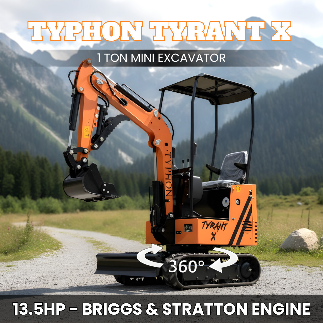 TYPHON TYRANT X 1 Ton Mini Excavator B&S 13.5HP USA Gas Engine Canopy Thumb Clip
