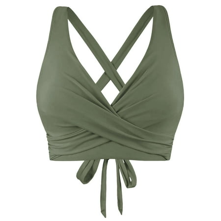 Clearance! Yajing Womens Plus Size Swimwear Women Lace Up Swimwear Tops Underwire Full Coverage Bikini Top Push Up Swim Crop Top Tie Back Bathing Suit Tops L Green