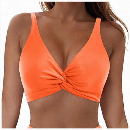 HCNTES Bikini Tops for Women Only Underwire Swim Top V Neck Adjustable Straps Bathing Suit Tops Orange,L