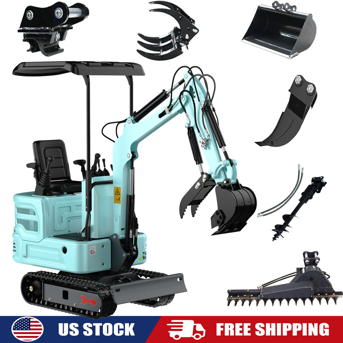Mini Excavator 1.4 Ton Digger Kubota Diesel Engine Pilot System + 8 Attachments
