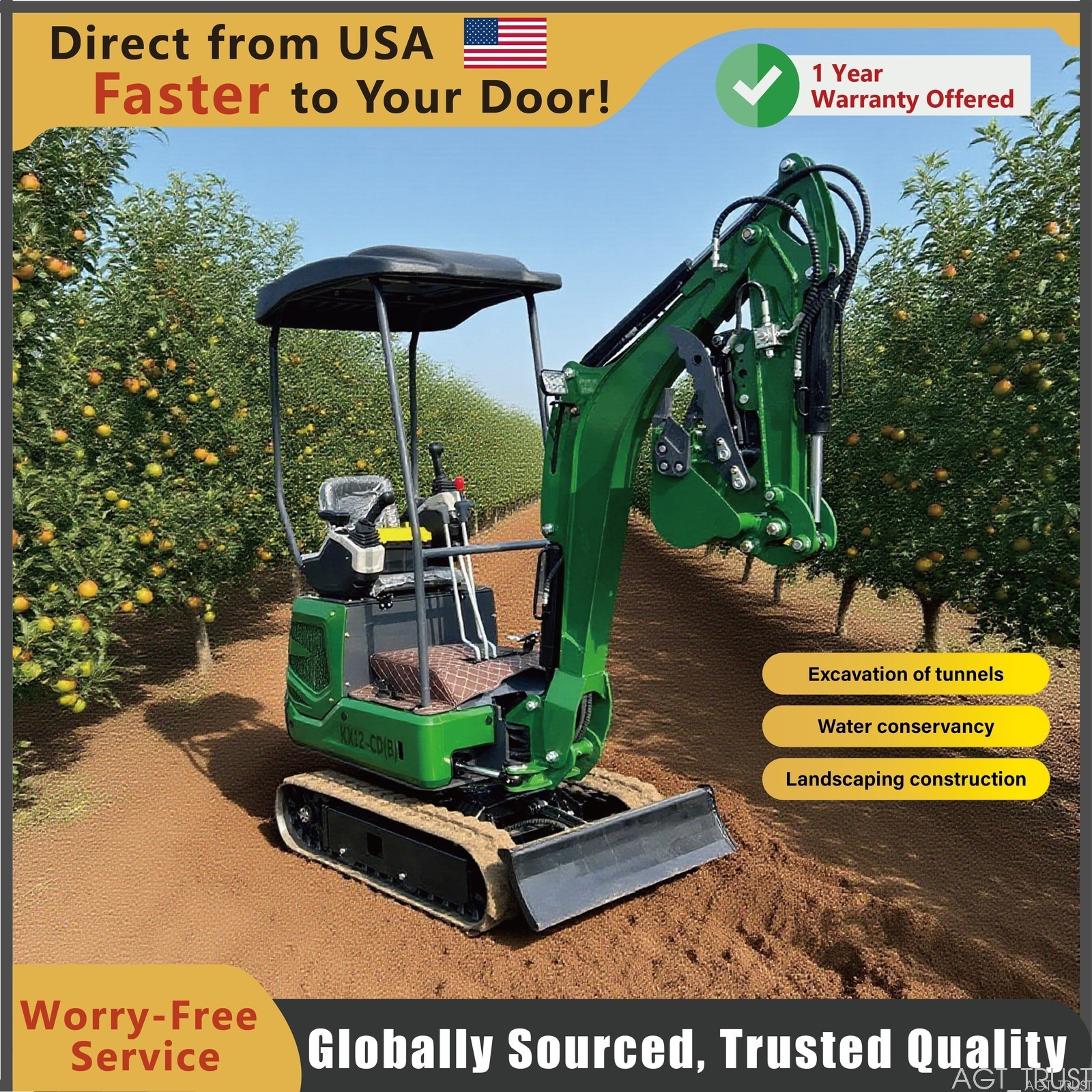 AGT  1-Ton 13.5 HP B&S Gasoline Mini Excavator Digger For Farm&Home use|KX12-CDB