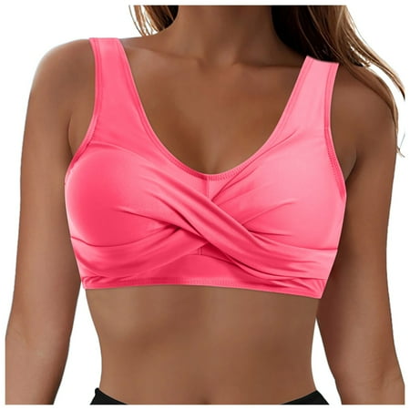 TOWED22 Women’s Strappy Bikini Tops Padded Swimsuit Lace Up Adjustable Bathing Suit Top Light Pink,XXL