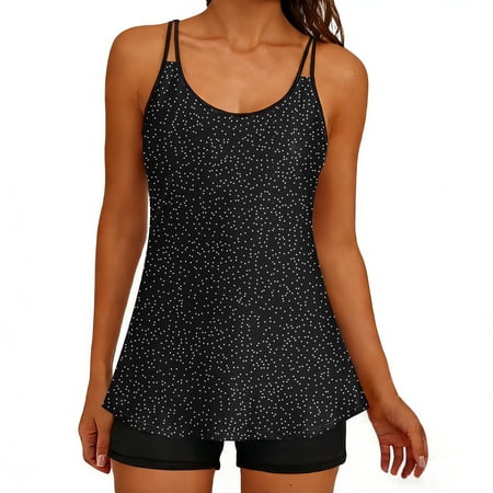 Tankini Bathing Suits for Women Summer Tummy Control Floral Printed 2 Piece Swimsuits with Boy Shorts Athletic Modest Swimwear Black 10 S