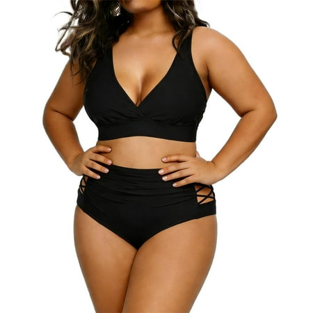 SuDongPo Womens Plus Size Bikini Set High Waisted V-Neck Swimsuits Two Piece Bathing Suits Tummy Control Swimwear