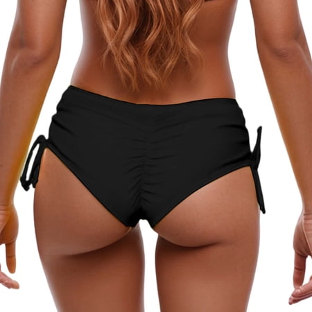 XIAOCHA Women’s Ruched Back Side Tie Swim Brief Adjustable Solid Beach Pool Bikini Bottom