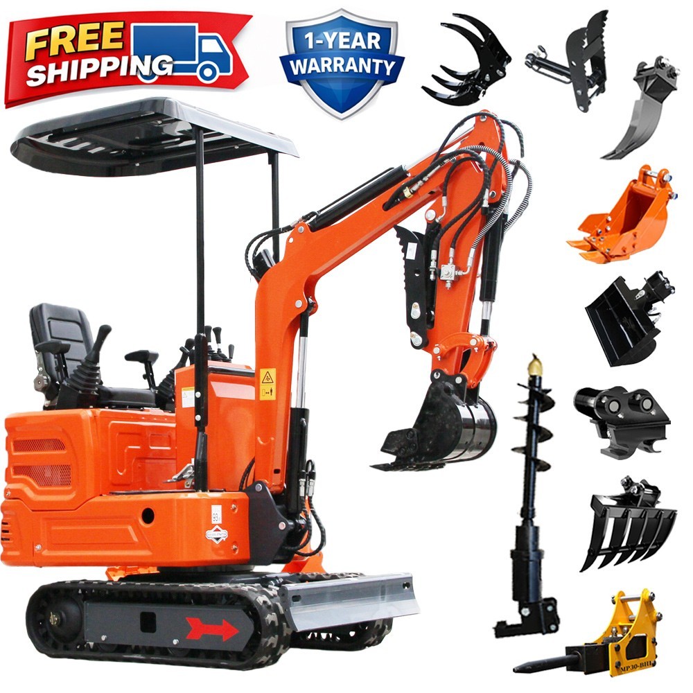 1 Ton Mini Excavator Pilot Control 13.5HP B&S Gasoline Engine w/ Attachments