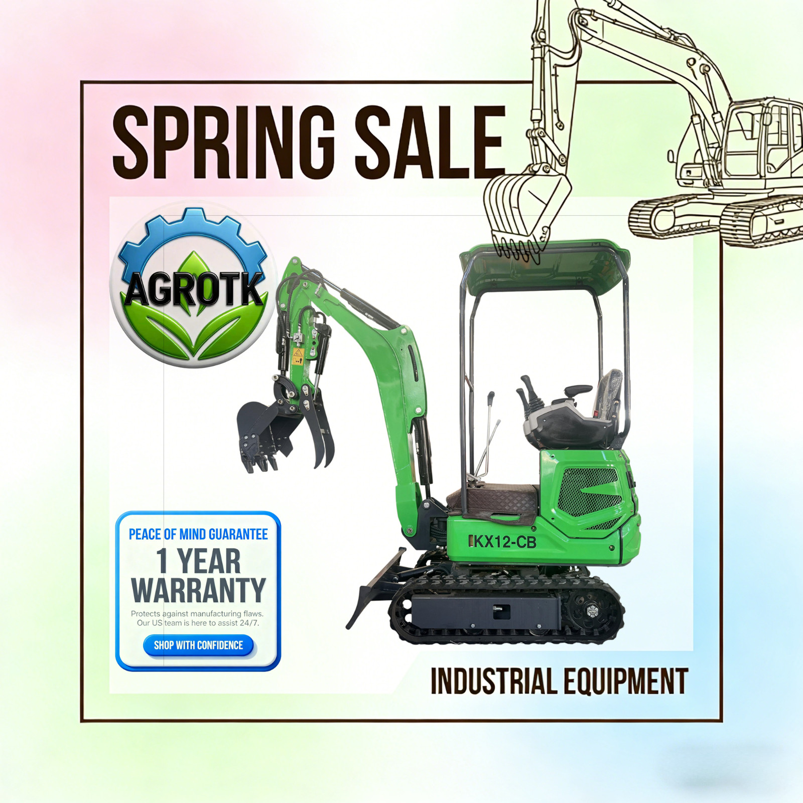 AGT KX12-CB Mini Excavator 2026 NEW 13.5 HP 1-Ton Digger B&S Gas Engine EPA