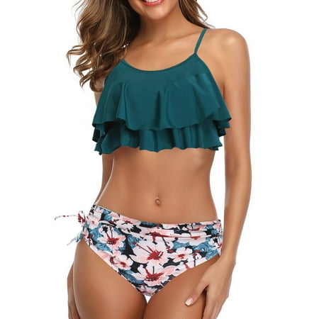 Jacenvly 2024 Bikinis for Juniors 2 Piece Breathable Fashion Women Two Piece Swimsuits Ruffles Swimwear Beachwear Swimdress Multicolor New Style Beach Bikini Wrap Blue